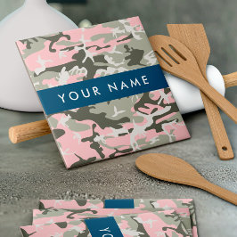 Kamouflage för rosa och Grönt Ditt namn Anpassa Kakelplatta