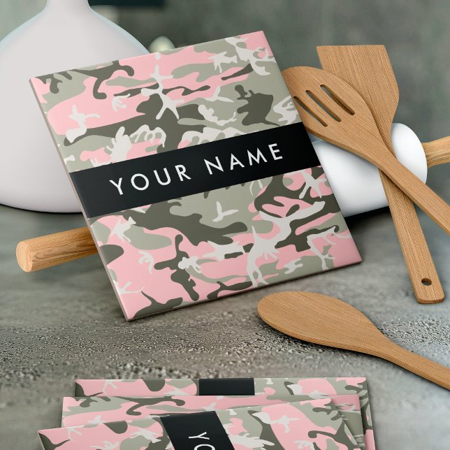 Kamouflage för rosa och Grönt Ditt namn Anpassa Kakelplatta (Skapare uppladdad)