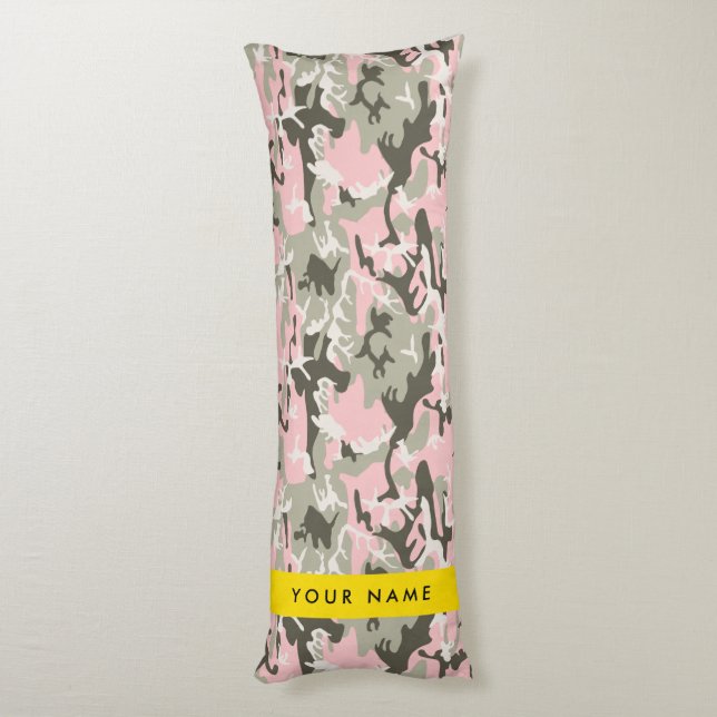 Kamouflage för rosa och Grönt Ditt namn Anpassa Kroppskudde (Baksidan (Vertikal))