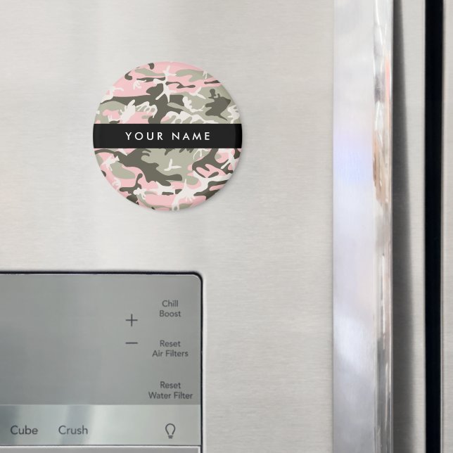 Kamouflage för rosa och Grönt Ditt namn Anpassa Magnet (In Situ (Fridge))