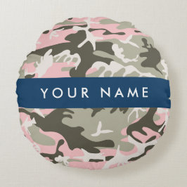 Kamouflage för rosa och Grönt Ditt namn Anpassa Rund Kudde