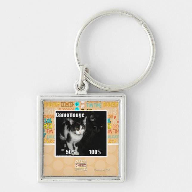 Kamouflage Fyrkantig Silverfärgad Nyckelring (Framsidan)