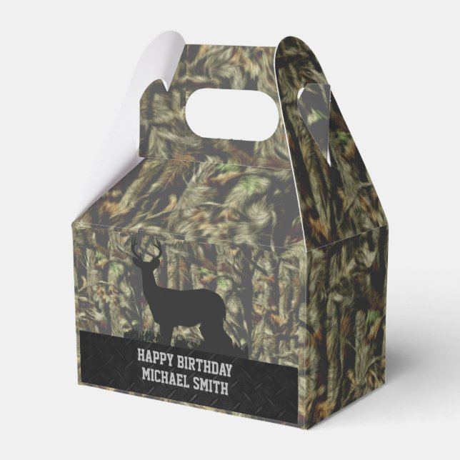 Kamouflage Hjort Hunting Manar Birthday Favor Boxe Presentaskar (Framsidan Sidan)