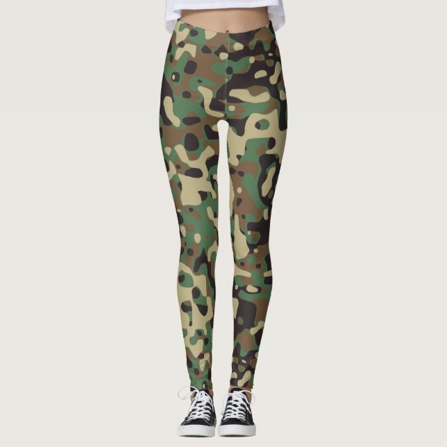 Kamouflage Militärarméns Grönt Mönster Leggings (Framsida)