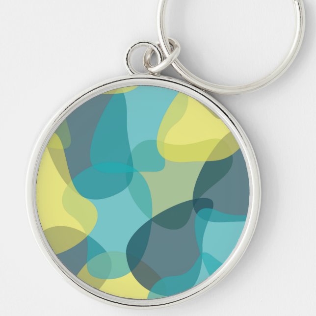 Kamouflage, modernt, coola, trendig, geometrisk st rund silverfärgad nyckelring (Framsidan)