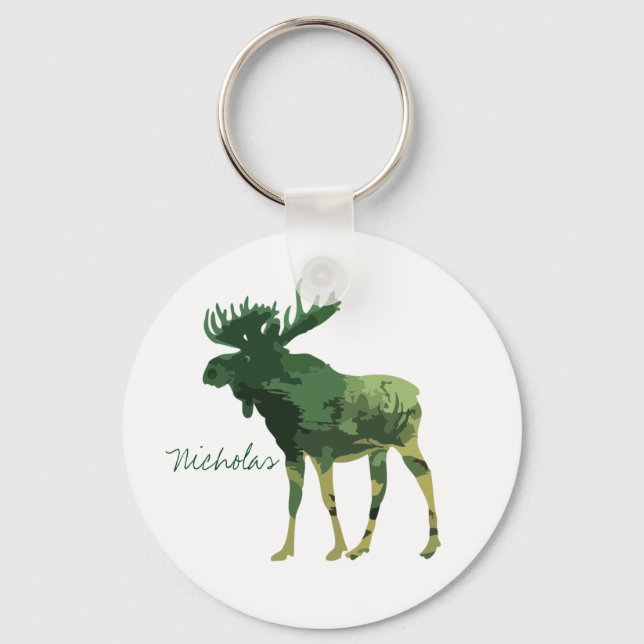 Kamouflage Moose Animal Nature Art Eget namn Nyckelring (Framsida)