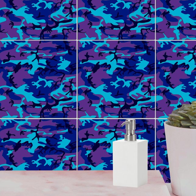 Kamouflage Mörk blått och Lila Mönster Kakelplatta (Camouflage Dark Blue & Purple Pattern Ceramic Tile)