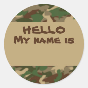 Kamouflage Nametag Stickers Hej Min Namn är Runt Klistermärke