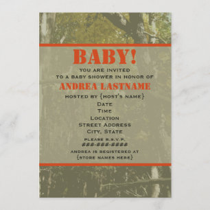 Kamouflage & orangebaby showerinbjudan inbjudningar