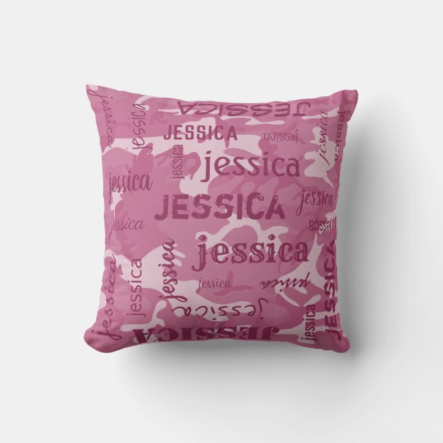 Kamouflage Personlig Kortare Namn Rosa Kudde (Framsida)
