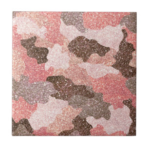 Kamouflage Ro Guld Camo Glitter Glam Monogram Kakelplatta