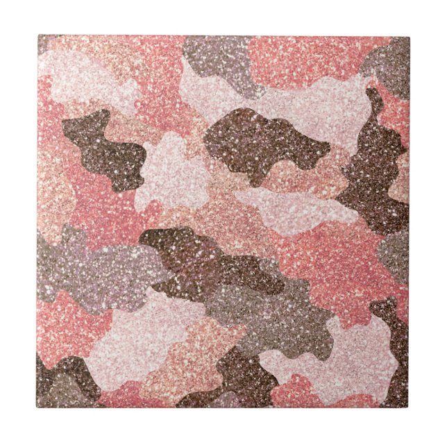 Kamouflage Ro Guld Camo Glitter Glam Monogram Kakelplatta (Framsidan)