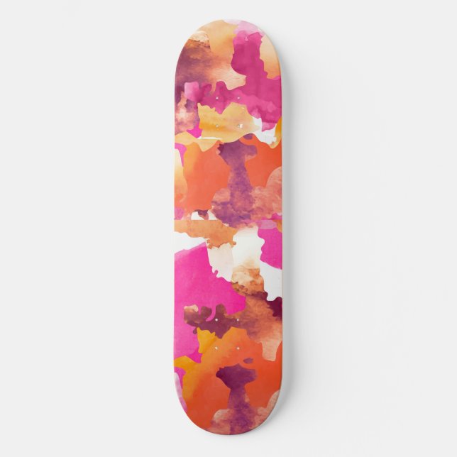 Kamouflage rosa orange mini skateboard bräda 18,5 cm (Framsida)