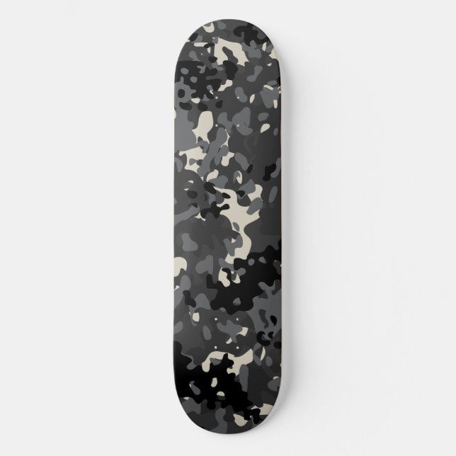 Kamouflage Skateboard Svart Vitt Grått  (Framsida)