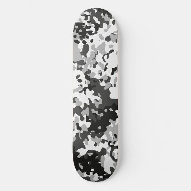 Kamouflage Skateboard Vit Svart Grå  (Framsida)