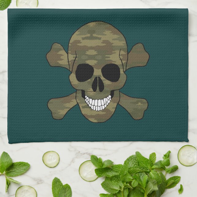 Kamouflage Skull och Crossbone Kitchen Towel Kökshandduk (Vikta)