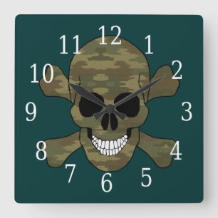 Kamouflage Skull och krosben Fyrkantig Klocka
