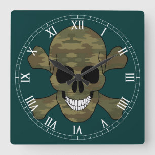 Kamouflage Skull och romerskt numeriskt block med Fyrkantig Klocka