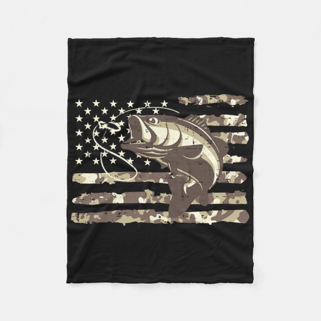 Kamouflage US Flag Fiskar Coola Fisket Patrioter M Fleecefilt (Framsidan)