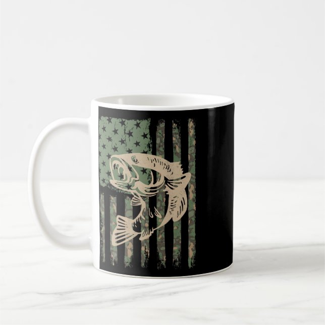Kamouflage USA Flag Big Mouth Byss Fiskepresent  Kaffemugg (Vänster)