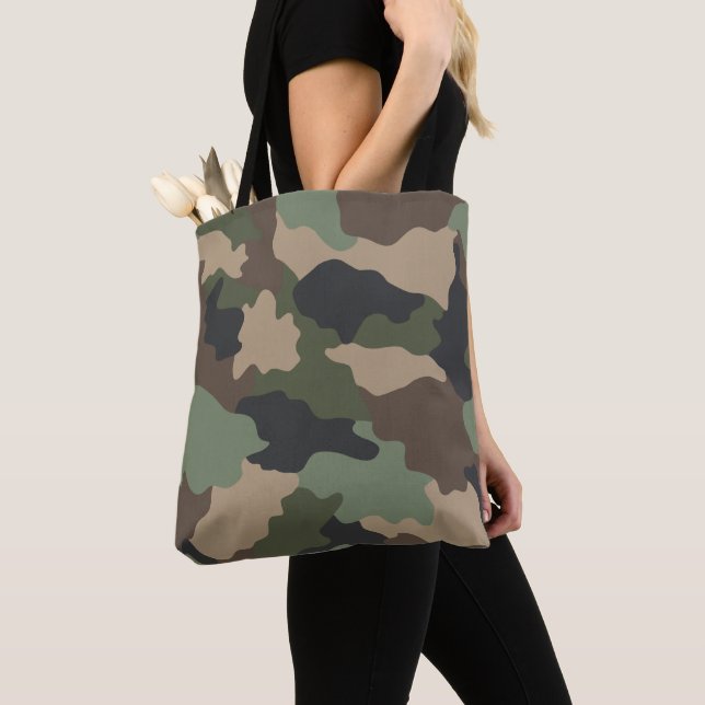 Kamouflage Woodland Camo Khaki Tan Black Tygkasse (Närbild)