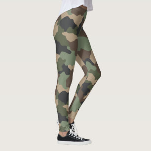 Kamouflage Woodland Camo Military Khaki Tan Black Leggings