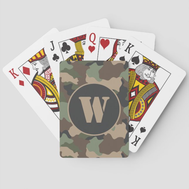 Kamouflage Woodland Camo Military Tan Monogram Casinokort (Baksidan)