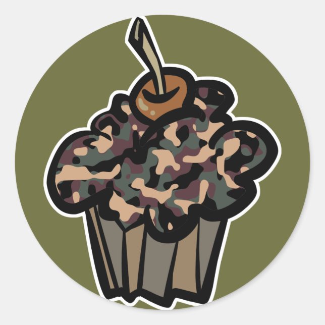 kamouflagecupcake runt klistermärke (Framsida)