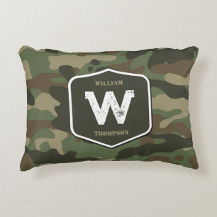 Kamouflagegrön Kamouflage Armé Mönster Monogram Prydnadskudde