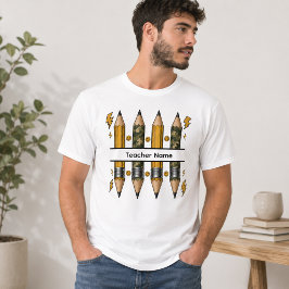 Kamouflagepenna delad blixtsmiley lärare t shirt