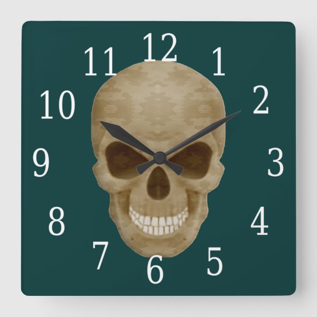 Kamouflageskullklocka Fyrkantig Klocka (Framsida)