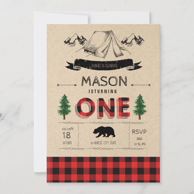 Kamp lumberjack party tem inbjudningar (Framsida)