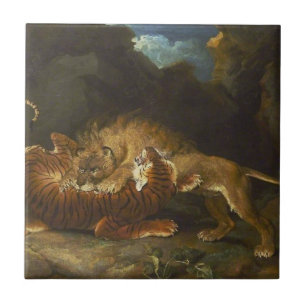 Kamp mellan Lejon och tiger (av James Ward) Kakelplatta