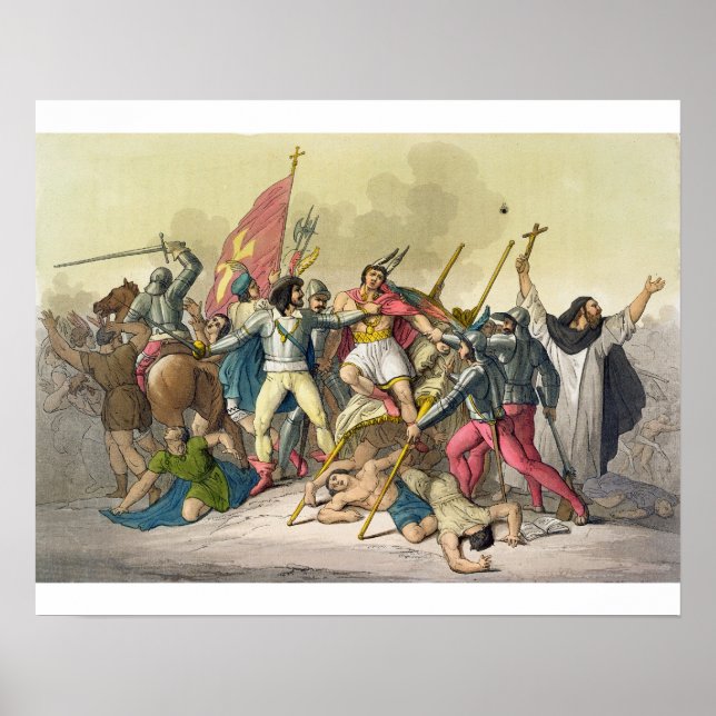 Kamp mellan lokalindianer och konquistadors (kol poster (Framsidan)