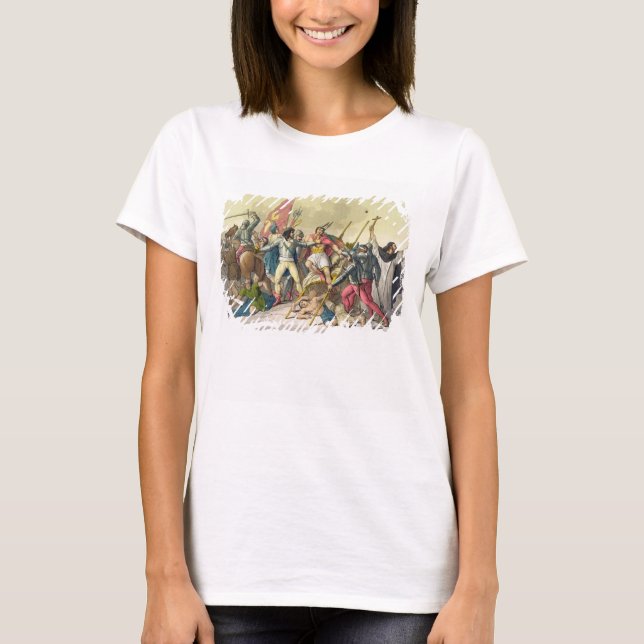 Kamp mellan lokalindianer och konquistadors (kol tee (Framsida)