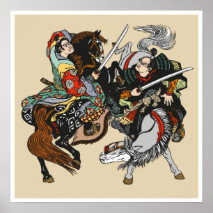 Kamp mot japanska samuraikrigare. Grafisk konst Poster