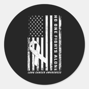 Kamp mot Lung Cancer Ensam American Flagga White R Runt Klistermärke