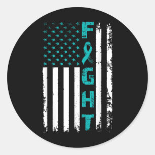 Kamp mot Ovarian Cancer American Flagga Awareness Runt Klistermärke