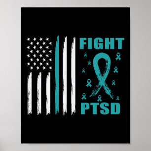 Kamp mot PTD Teal Ribbon och Flagga Poster