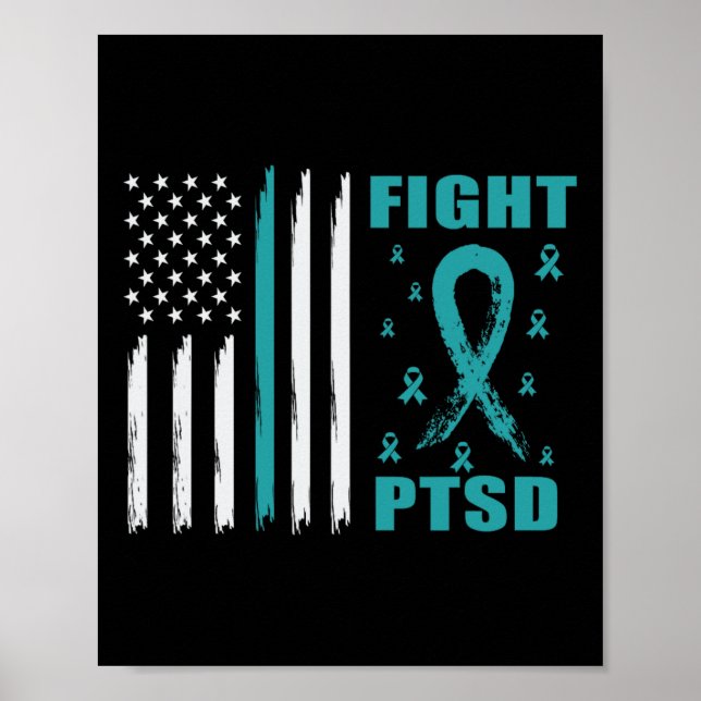 Kamp mot PTD Teal Ribbon och Flagga Poster (Framsidan)
