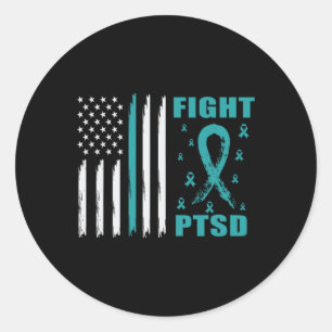 Kamp mot PTD Teal Ribbon och Flagga Runt Klistermärke