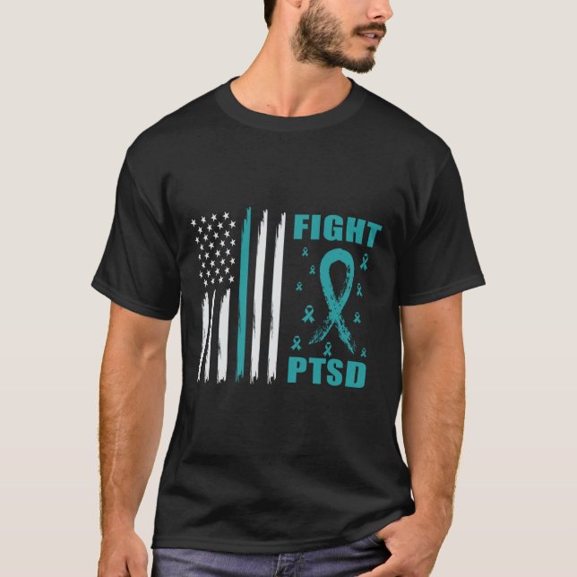 Kamp mot PTD Teal Ribbon och Flagga T Shirt (Framsida)