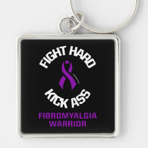 Kämpa hårt...Fibro Fyrkantig Silverfärgad Nyckelring