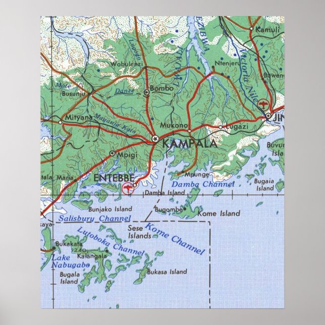 Kampala Uganda Vintage Karta Poster (Framsidan)