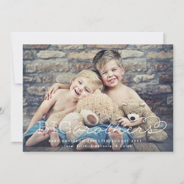 Kampanj för Stora Bröder Foto Graviditet Meddeland Inbjudningar (Framsida)