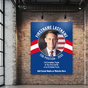 Kampanj-foto med böjd typ - Rött vitt blått Poster