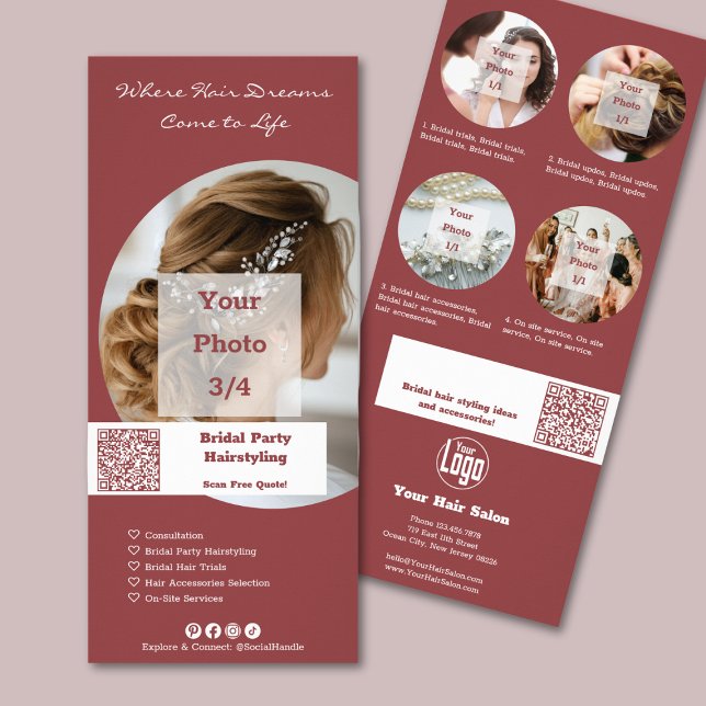 Kampanj Hår Salong Bröllopsfest Frisyrer Reklamkort (Promotion Hair Salon Bridal Party Hairstyling Rack Card)