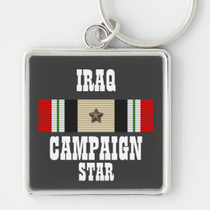 KAMPANJ STAR/IRAK VETERAN/NYCKELRING FYRKANTIG SILVERFÄRGAD NYCKELRING