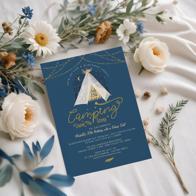 Kampanj under Stars Tepee Navy & Guld Birthday Inbjudningar (Holiday Cheer Shinny Script Typographic Christmas Throw Pillow)
