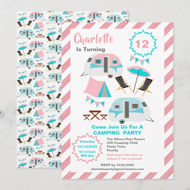 Kampanjens Födelsedagsfest Cute Retro Stil  Inbjudningar (Fram/baksida)